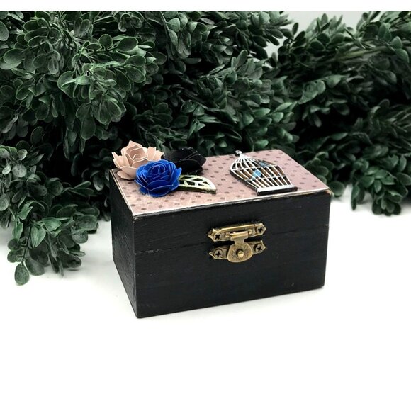 Decorative Wooden Trinket Box With Paper Roses & Birdcage Accents - Picture 2 of 6